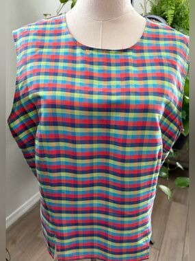 Studio 3000 Multi-Color Plaid Silk Sleeveless Top - Vibrant Check Print